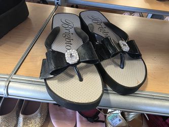 Brighton Black Bow Thong Sandals