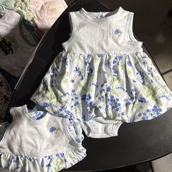(2) 6m Little Me baby blue flower bubble dresses