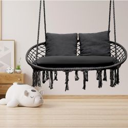 Seat Hammock Chair Hanging Macrame Swing 3 Cushions Included, Indoor/Outdoor Boho Chair for Adults, Max 700 lbs Capacity Patio Hanging Chair Porch Ham