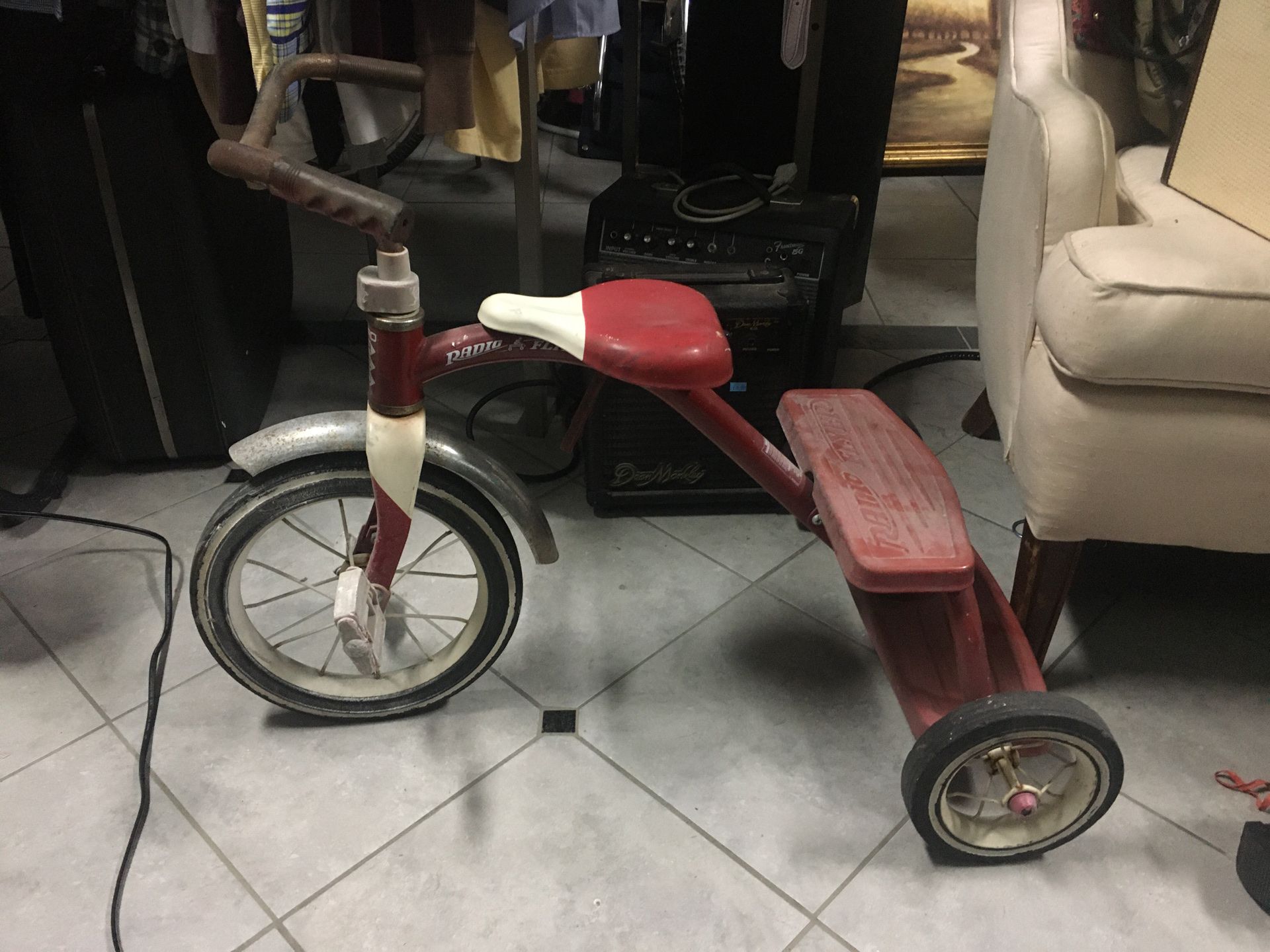 VINTAGE RETRO RADIO FLYER RED WHITE DUAL DECK TRICYCLE