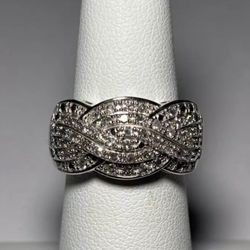 .925 Sterling Silver .50ctw Genuine White Diamond Crossover Band Ring Size 6
