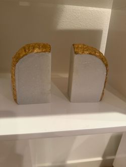White Stone Bookends with Gold Edge Detail