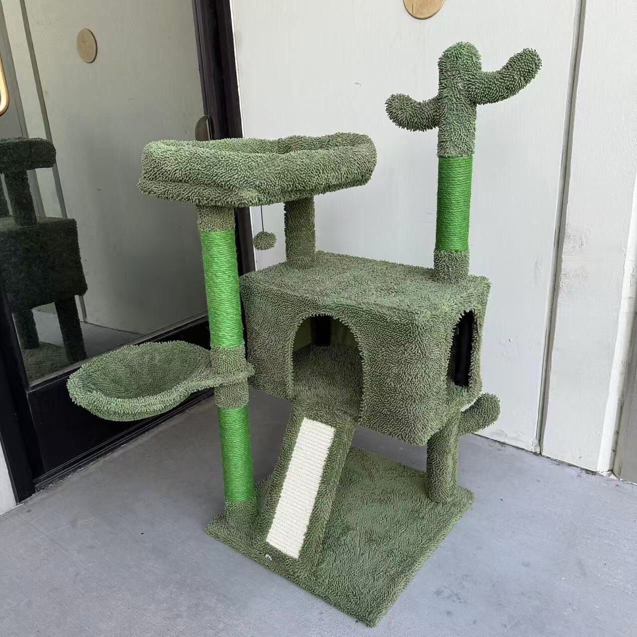 New In Box 43 Inch Tall Cat Tree Scratcher Playing Scratching Post Good For Large Cats Or Kitten Cactus Green Color 
