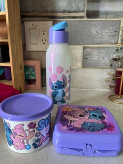 New Tupperware Beautiful Disney Stitch & Angel Set 3 Bottle, Canister & Sandwich
