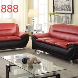 New Red/black PU Sofa And Loveseat We Finance $39 Initial Payment 