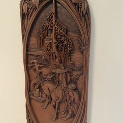 Vintage Chinese Japanese Wood Carving 3D wall Art Panel antique . Purchased in Honolulu Hawaii 1933