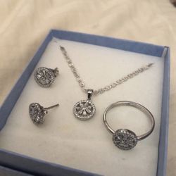 Sterling silver necklace ring and earring set