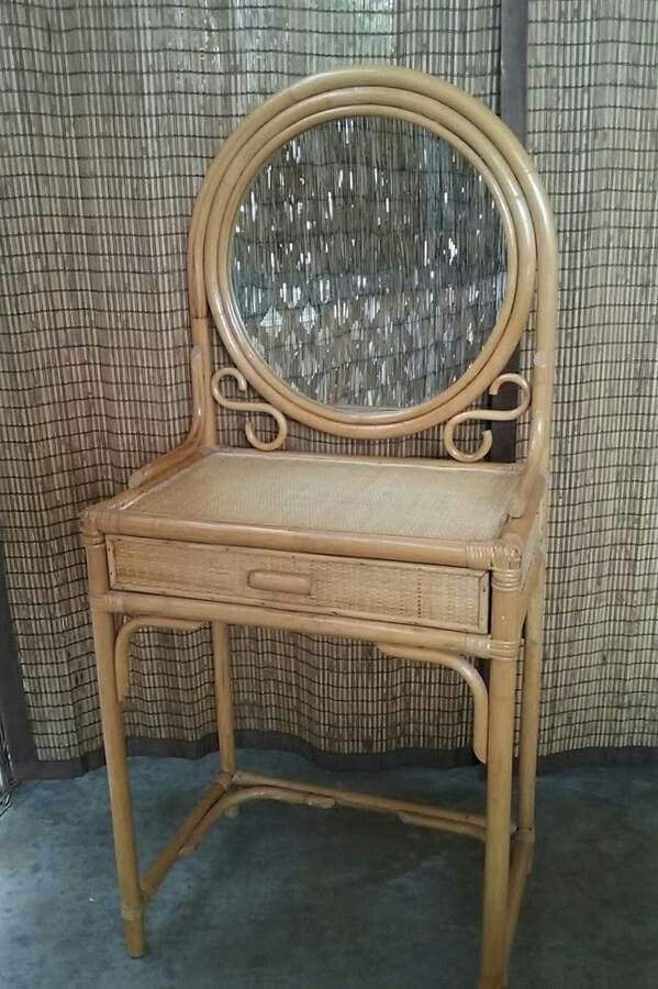 Rattan Vanity Table Mirror For, Vintage Wicker Vanity Set