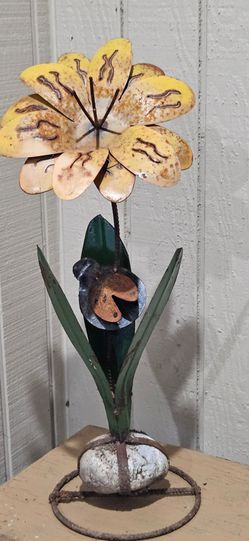 Metal Flower Sculpture with Ladybug