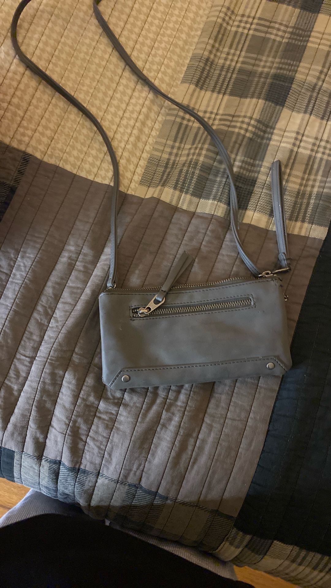 Cross Body Small Grey Faux Leather Purse