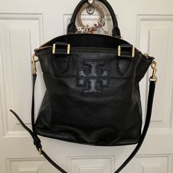Vintage Tory Burch Black Pebbled Leather Crossbody Bag w Handles $85