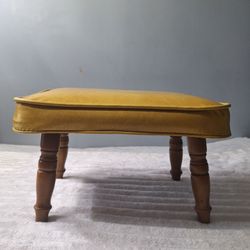 MCM Harvest Gold Vegan Leather Foot Stool Solid Wood Spindal Legs 15"W 10"D 9.5"H