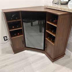 Corner Bar Cabinet with Mini Fridge Space, Modern Wood Bar Cabinet with Wine Racks & Storage Doors, Large Liquor & Wine Cabinet for Kitchen Living Roo
