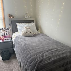 Ashley "Olivet" Silver Twin Bed - Good Condition + Mattress Included - $250