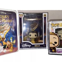 Disney 🌹 Beauty and the Beast - (Funko Pop) Bell, Cogsworth And VHS Bundle