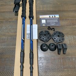 Cascade Mountain Tech Trekking Poles, Twist Blue EVA, with Extended Down Grip Plus Tip Kit
