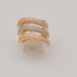 14K Solid Gold CZ Curved-Line Ring – 7.9g, Size 7.25 (17.6 mm)