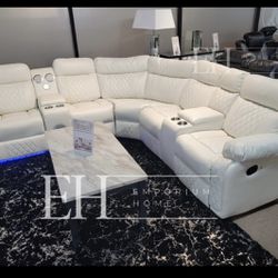 White Faux Leather Sofa Sectional Recliner With LED LIGHTS 🔥FINANCING AVAILABLE 