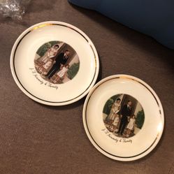Vintage JFK Collectible Plate John F Jackie Kennedy and Family Gold Tone Edge