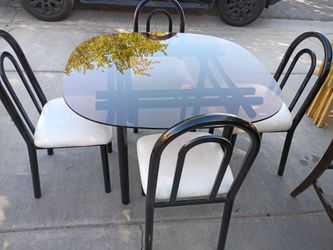 Sporty Looking Black Glass Dining Table with 4 Chairs