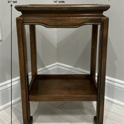 Unique Vintage Small Wood Side Table with Lip Around the Top & Bottom Shelf
