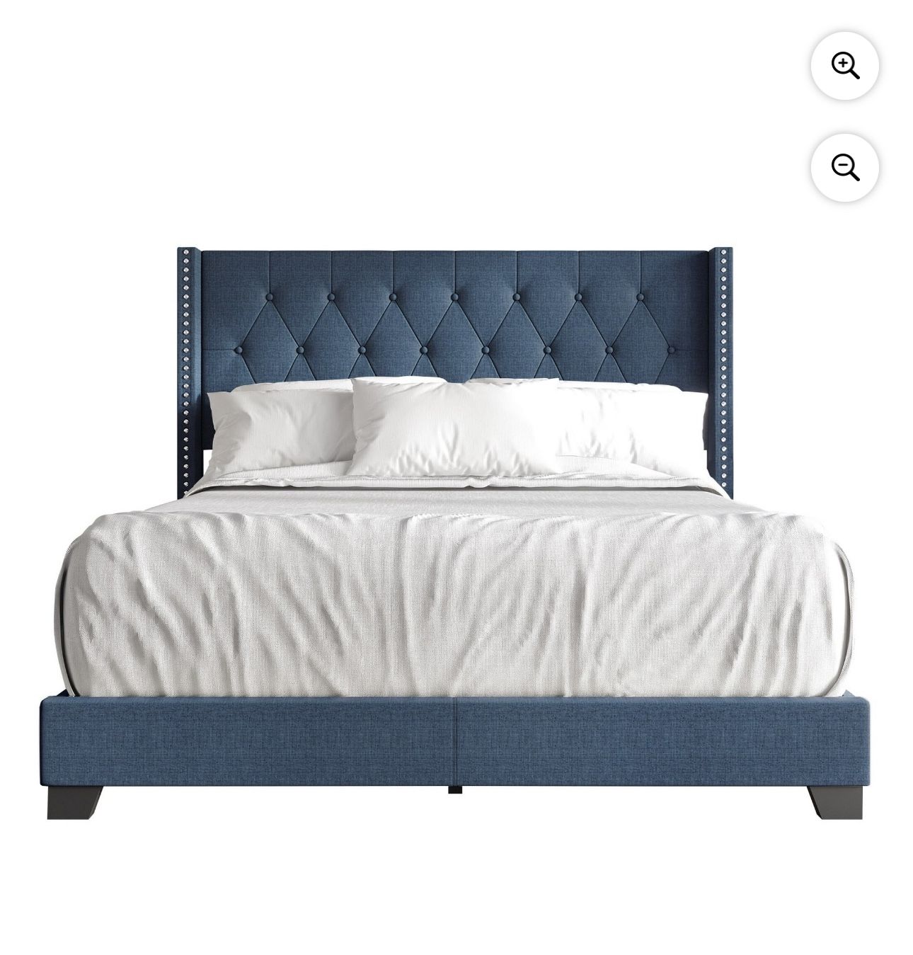 CraftPorch Glam Button Tufted Wingback Upholstered Bed Blue - Queen