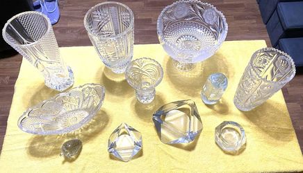 Lot Of Vintage Crystal Bowls, Vases, Ashtrays, Paper Weights 