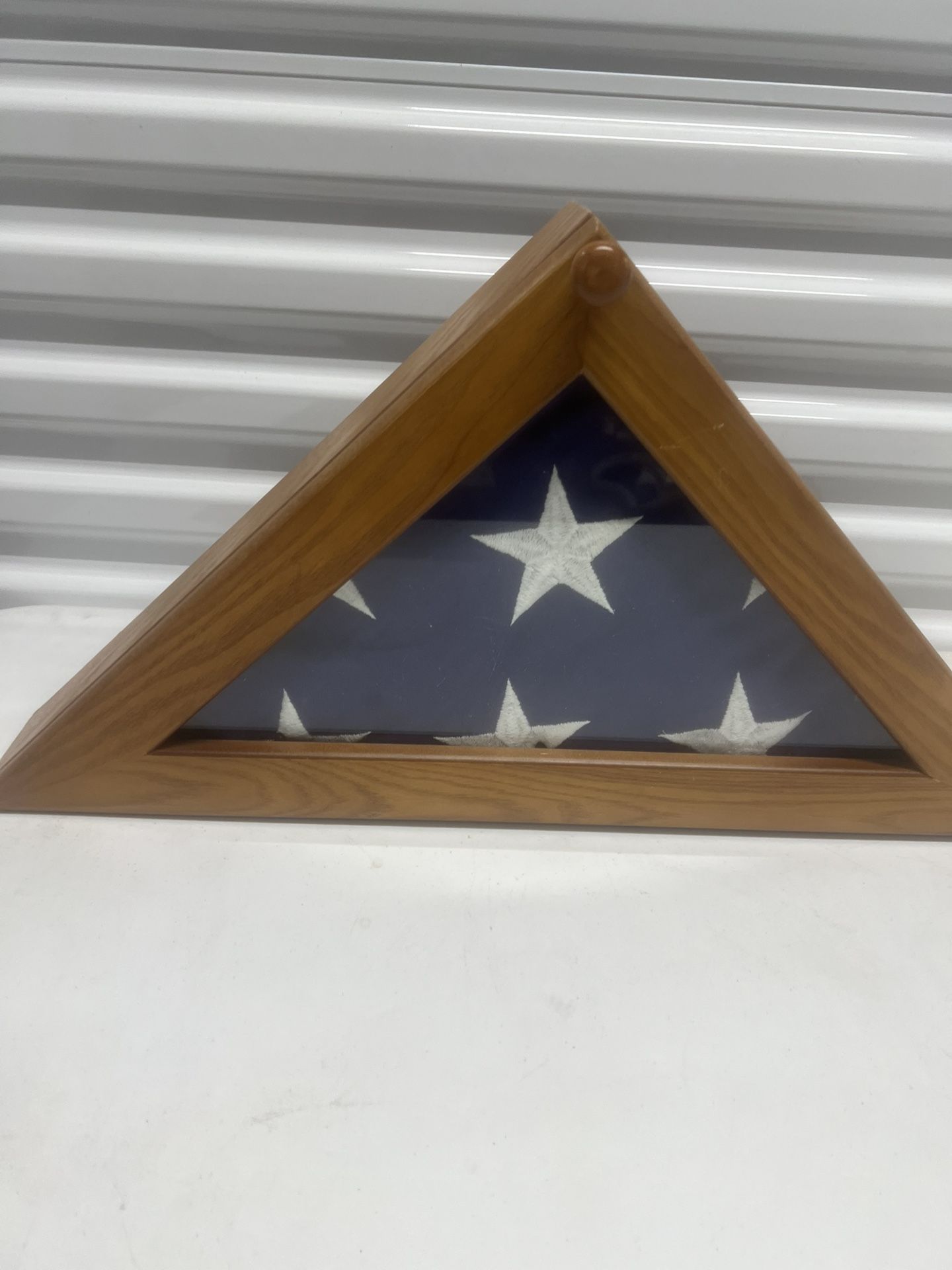 Flag Display Case American Veteran Burial Memorial Military Flag and  Holder. Used in good condition.