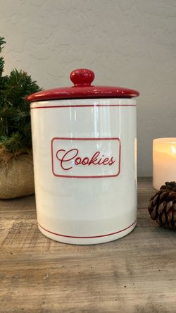 Festive Red & White "Cookies" Jar / Christmas Cannister