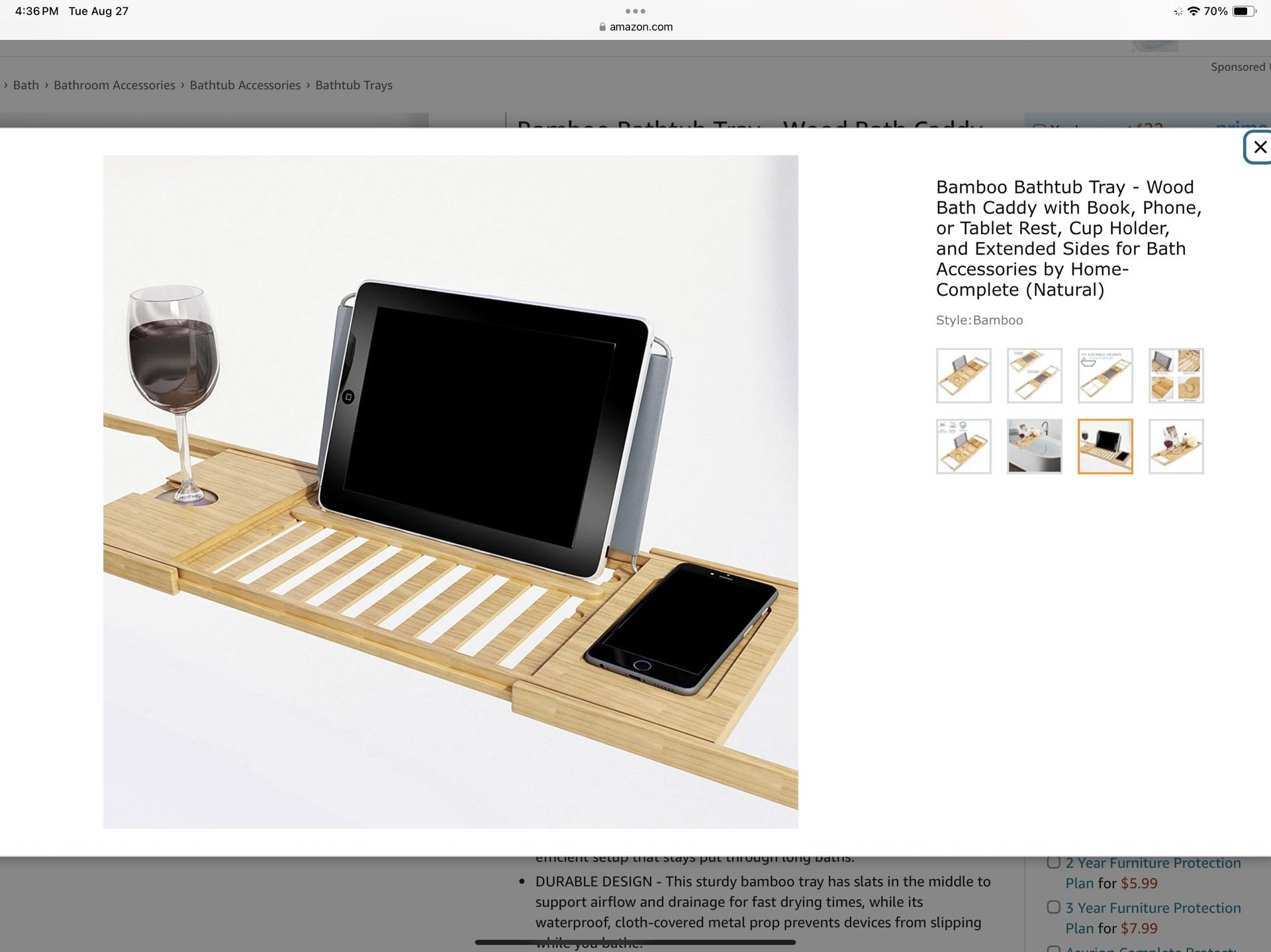 BAMBOO BATHTUB CADDY