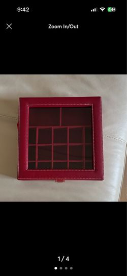 Red faux leather jewelry display organizer box