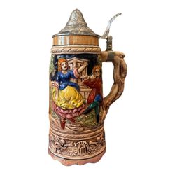 German-Style Ceramic Beer Stein with Pewter Lid