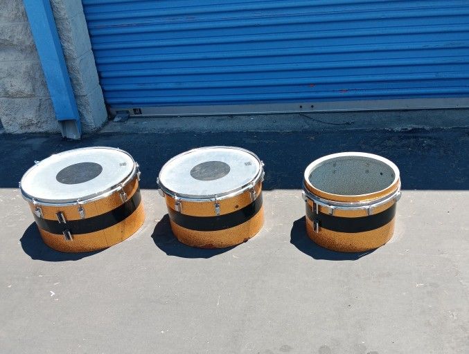 3 Ludwig 14" 16" 18" Timp-Tom Concert Toms Drums Gold Sparkle 