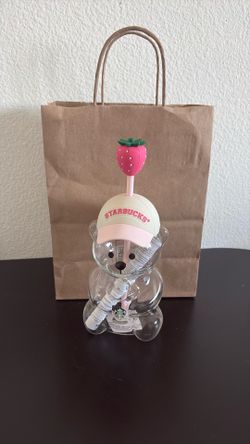 Starbucks pink Strawberry Limited Edition  Bearista Glass Cold  20oz Cup