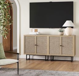 Light Oak Rattan TV Stand Set of 2