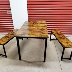 3-Piece Rectangle Rustic Brown Wood Top Dining Room Table Set