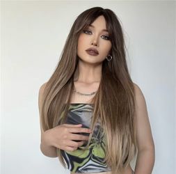 Beautiful Long black ombre blonde wig With Bangs for women for daily life