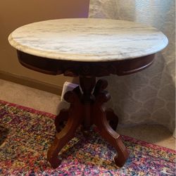 Vintage Victorian Furniture Company, Round Marble Top Carved Roses Mahogany Side Table Free Shipping