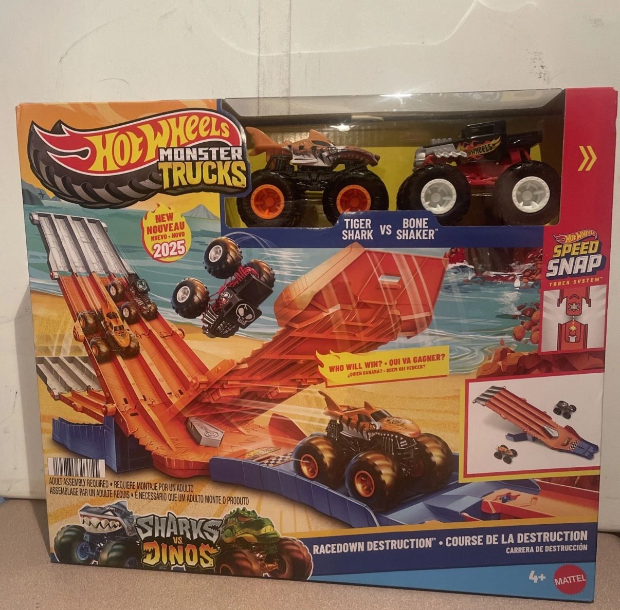 Hot Wheels 2025 Monster Truck RaceDown Destruction Track Set + 2 Trucks β New