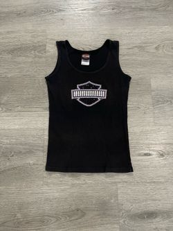 Vintage Harley Davidson Lombardi’s Staten Island  New York Purple Rhinestone Black Tank Top