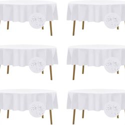  6 Pack Waterproof Round Tablecloth, 90 Inch, Stain Resistant and Wrinkle Polyester Table Cloth, Fabric Table Cover for Kitchen Dining, Wedding, Party