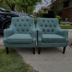 Pair of Tufted Accent Chairs - Teal Blue