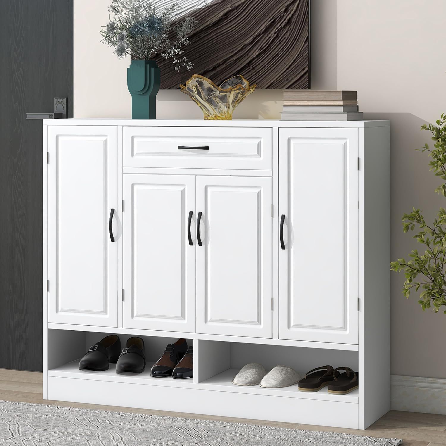 NEW Entryway Storage, Shoe Cabinet for Entryway, Storage Space Shoe Organizer with Drawer Doors Open Shelf !