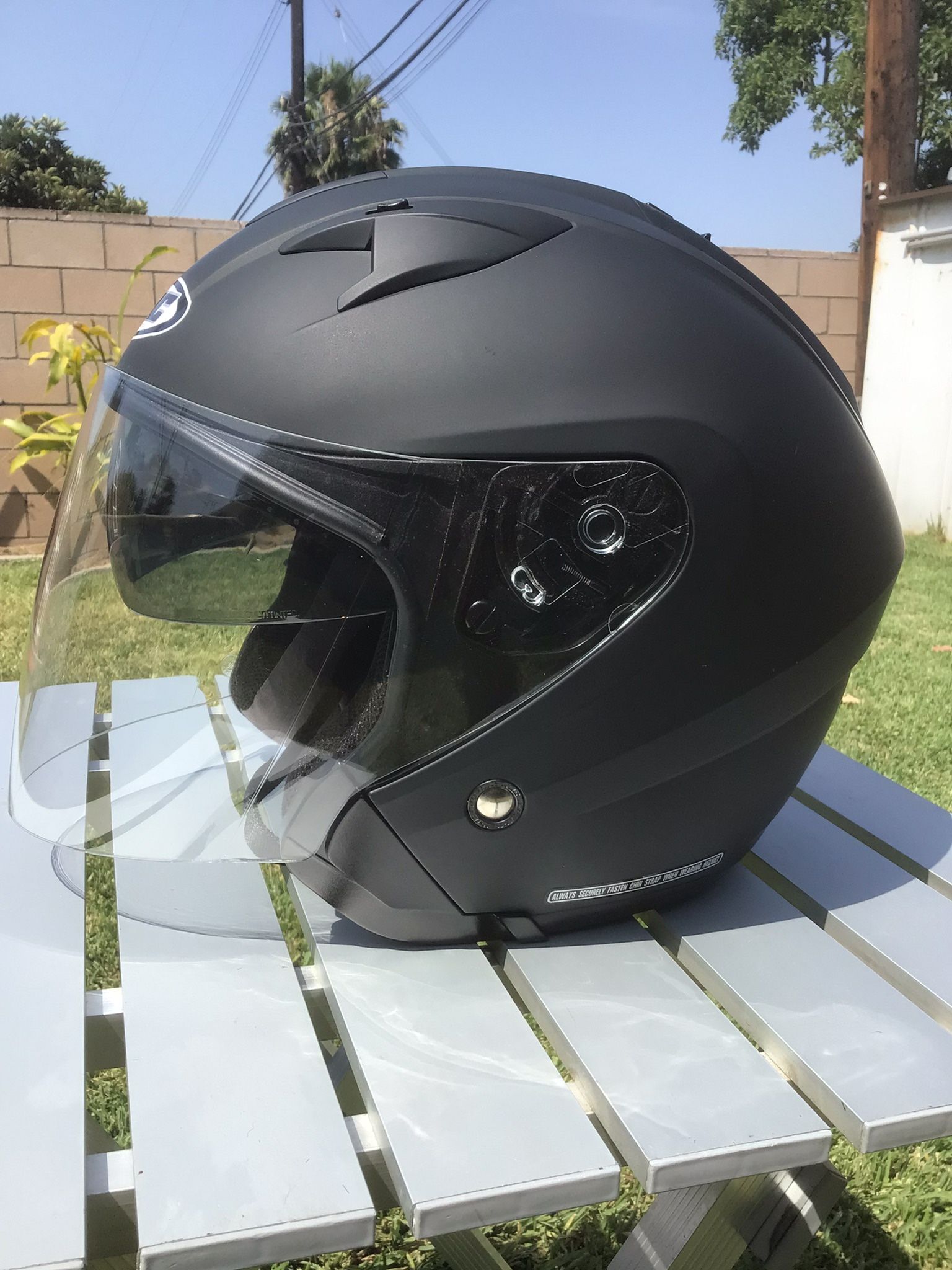 HJC 3/4 Motorcycle Helmet, Sunvisor, DOT IS-33, Flat Black, Size Medium