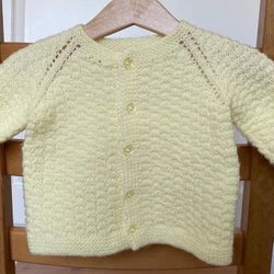 Handmade Knit Yellow Baby Cardigan Front Buttons 0-6 M