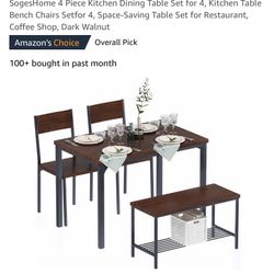 SogesHome 4 Piece Kitchen Dining Table Set for 4