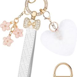 Keychain Wristlet for Women Wristlet Keychains Bracelet Lanyard for Keys With Bow/Flower/Heart Keychain