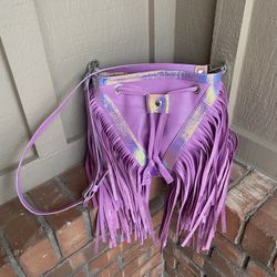 DROp Thread Gorgeous Designs  Pink Leather Fringe Purse