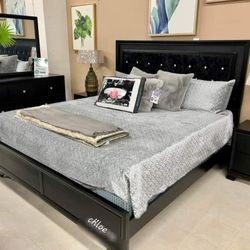 
♡ASK DISCOUNT COUPOn💬 queen King full twin bed dresser mirror nightstand bunk mattress box/3pcs♡ Micah Black Led Upholstered Panel Bedroom Set 