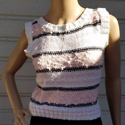 Trendy Melody Brook Ribbed Knitted Gloss Pink, White & Black Vest